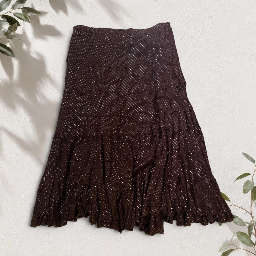 Baby Love Vintage Brown Tiered Metallic Stripe Cotton Maxi Skirt Plus Size 2X